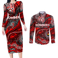 Custom NAIDOC Week 2024 Bombers Couples Matching Long Sleeve Bodycon Dress and Long Sleeve Button Shirt Aboriginal Animals Keep The Fire Burning