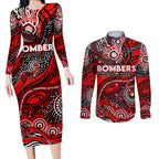 Custom NAIDOC Week 2024 Bombers Couples Matching Long Sleeve Bodycon Dress and Long Sleeve Button Shirt Aboriginal Animals Keep The Fire Burning