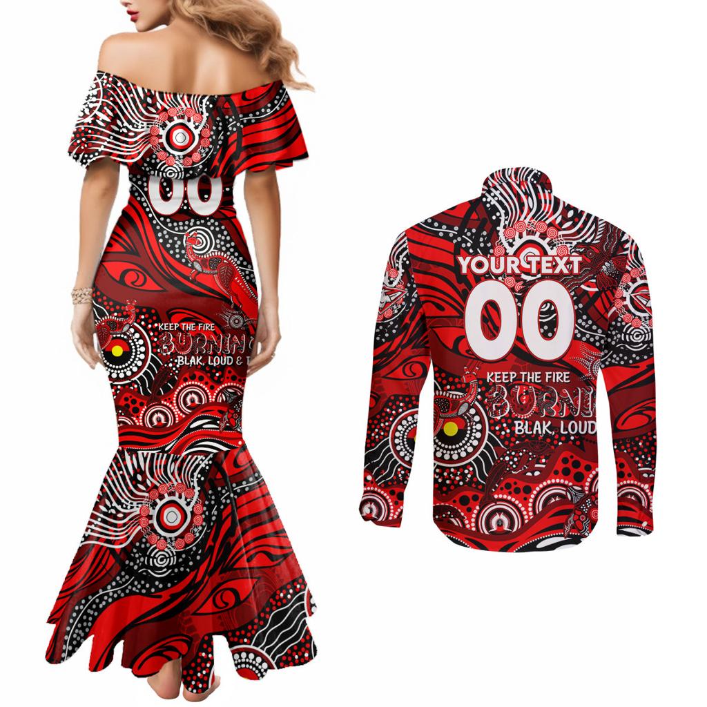 Custom NAIDOC Week 2024 Bombers Couples Matching Mermaid Dress and Long Sleeve Button Shirt Aboriginal Animals Keep The Fire Burning