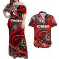 Custom NAIDOC Week 2024 Bombers Couples Matching Off Shoulder Maxi Dress and Hawaiian Shirt Aboriginal Animals Keep The Fire Burning