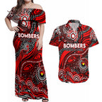 Custom NAIDOC Week 2024 Bombers Couples Matching Off Shoulder Maxi Dress and Hawaiian Shirt Aboriginal Animals Keep The Fire Burning