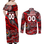 Custom NAIDOC Week 2024 Bombers Couples Matching Off Shoulder Maxi Dress and Long Sleeve Button Shirt Aboriginal Animals Keep The Fire Burning