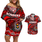 Custom NAIDOC Week 2024 Bombers Couples Matching Off Shoulder Short Dress and Hawaiian Shirt Aboriginal Animals Keep The Fire Burning