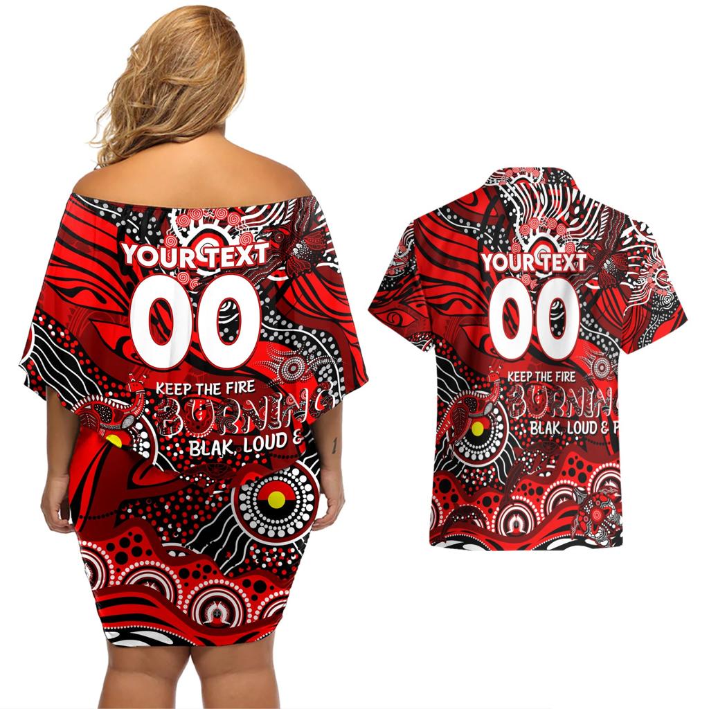 Custom NAIDOC Week 2024 Bombers Couples Matching Off Shoulder Short Dress and Hawaiian Shirt Aboriginal Animals Keep The Fire Burning