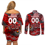 Custom NAIDOC Week 2024 Bombers Couples Matching Off Shoulder Short Dress and Long Sleeve Button Shirt Aboriginal Animals Keep The Fire Burning
