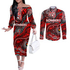 Custom NAIDOC Week 2024 Bombers Couples Matching Off The Shoulder Long Sleeve Dress and Long Sleeve Button Shirt Aboriginal Animals Keep The Fire Burning