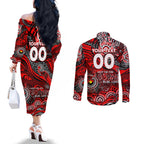 Custom NAIDOC Week 2024 Bombers Couples Matching Off The Shoulder Long Sleeve Dress and Long Sleeve Button Shirt Aboriginal Animals Keep The Fire Burning