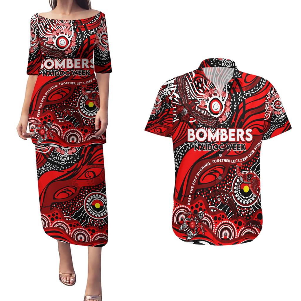 Custom NAIDOC Week 2024 Bombers Couples Matching Puletasi and Hawaiian Shirt Aboriginal Animals Keep The Fire Burning