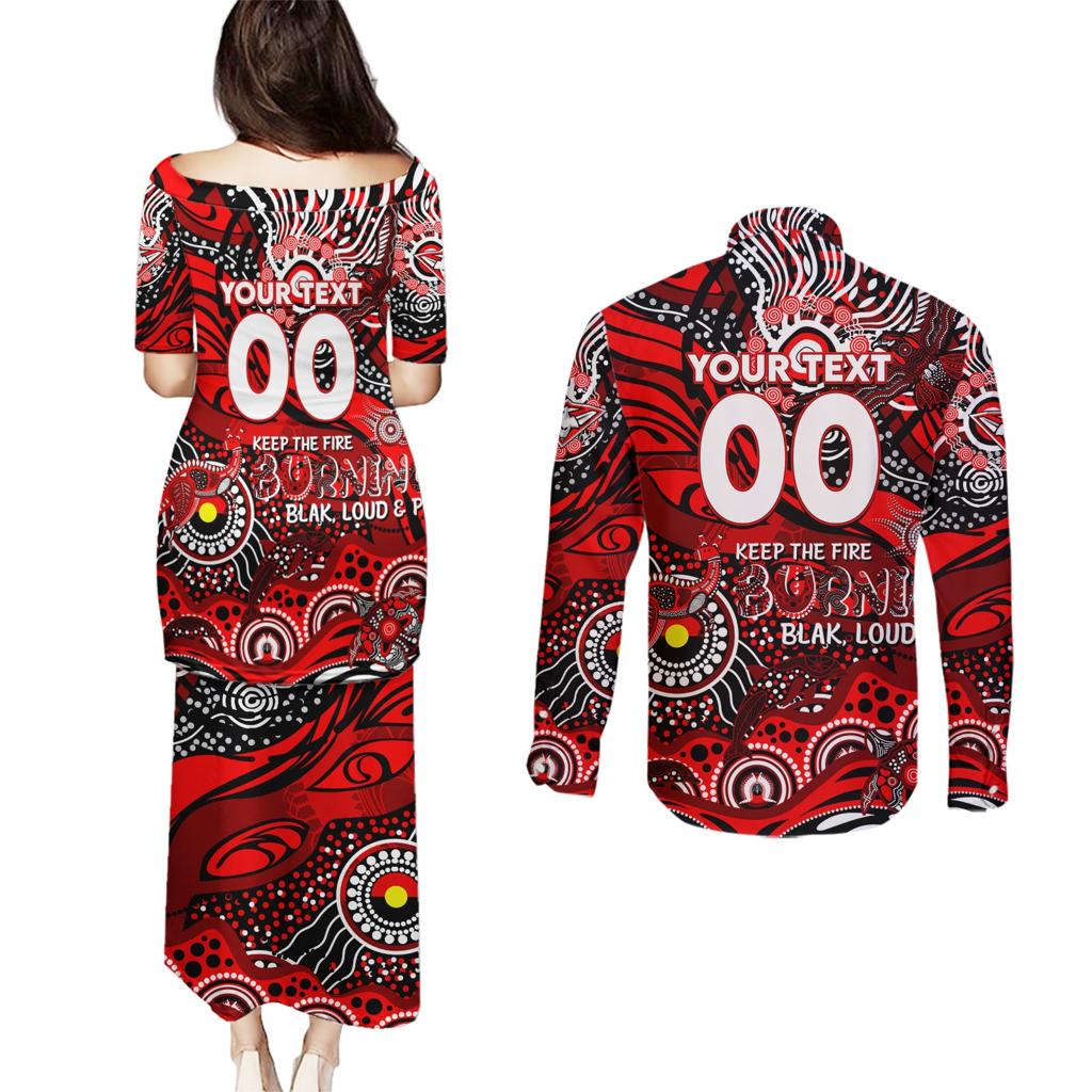 Custom NAIDOC Week 2024 Bombers Couples Matching Puletasi and Long Sleeve Button Shirt Aboriginal Animals Keep The Fire Burning