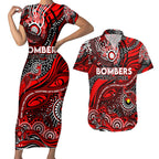Custom NAIDOC Week 2024 Bombers Couples Matching Short Sleeve Bodycon Dress and Hawaiian Shirt Aboriginal Animals Keep The Fire Burning