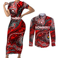 Custom NAIDOC Week 2024 Bombers Couples Matching Short Sleeve Bodycon Dress and Long Sleeve Button Shirt Aboriginal Animals Keep The Fire Burning