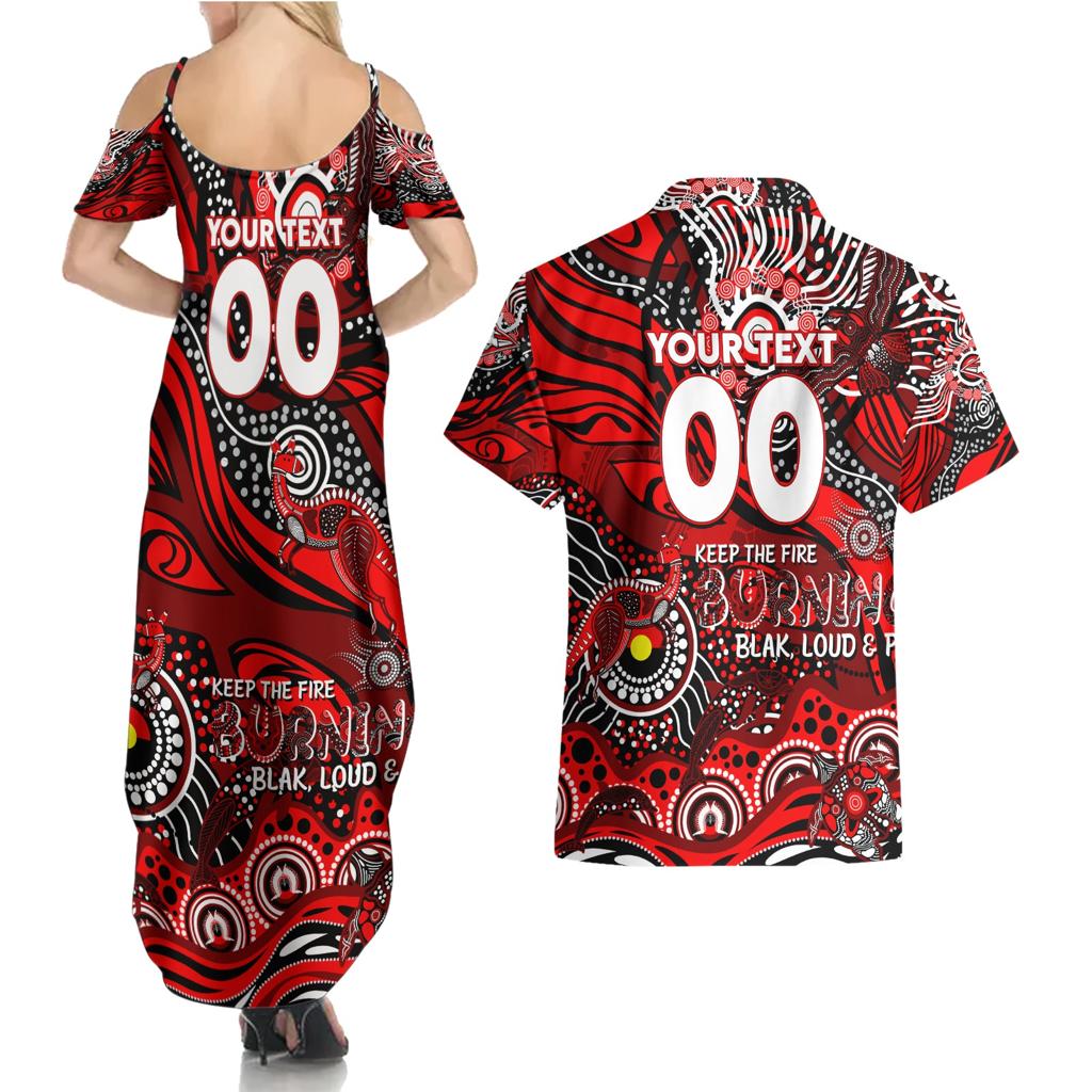 Custom NAIDOC Week 2024 Bombers Couples Matching Summer Maxi Dress and Hawaiian Shirt Aboriginal Animals Keep The Fire Burning