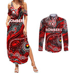 Custom NAIDOC Week 2024 Bombers Couples Matching Summer Maxi Dress and Long Sleeve Button Shirt Aboriginal Animals Keep The Fire Burning