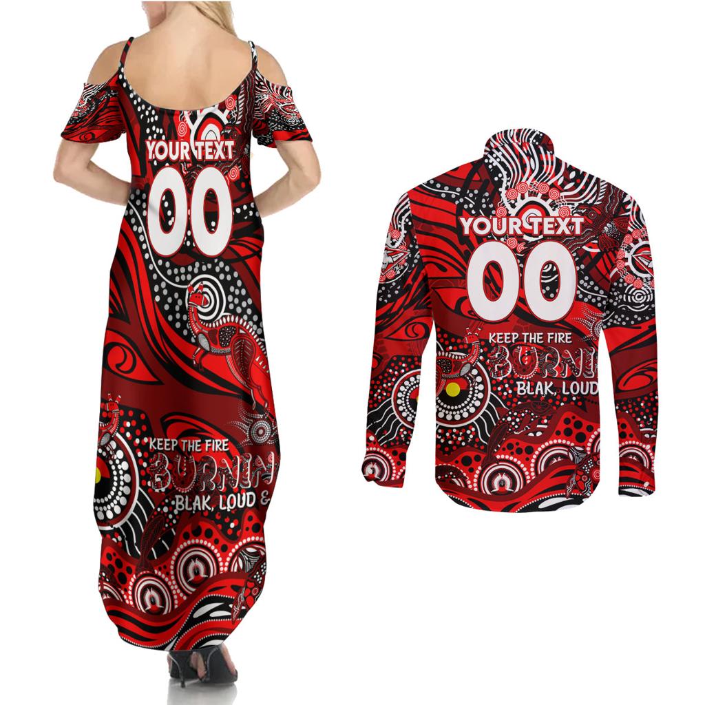 Custom NAIDOC Week 2024 Bombers Couples Matching Summer Maxi Dress and Long Sleeve Button Shirt Aboriginal Animals Keep The Fire Burning