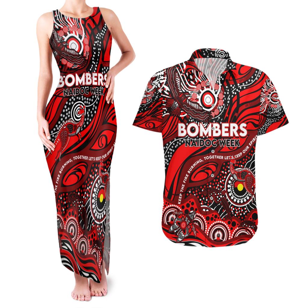 Custom NAIDOC Week 2024 Bombers Couples Matching Tank Maxi Dress and Hawaiian Shirt Aboriginal Animals Keep The Fire Burning