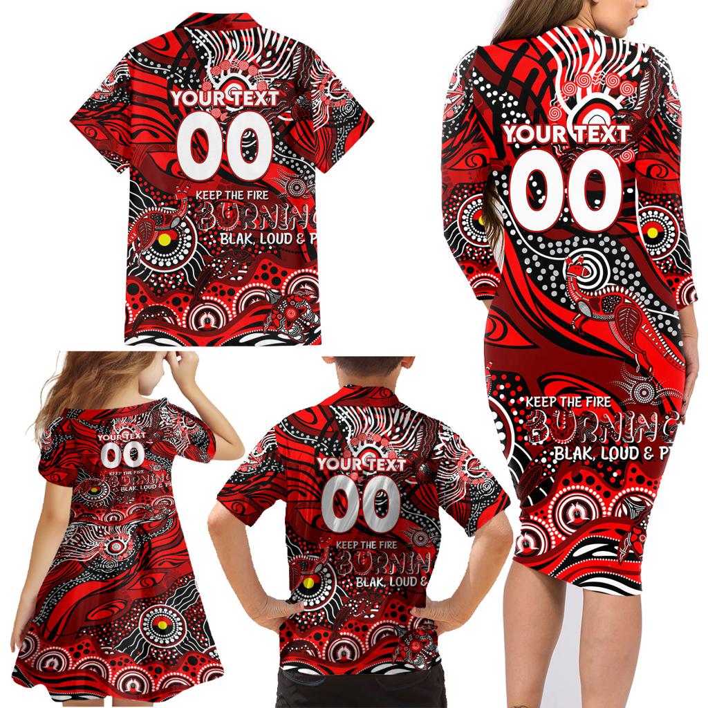 Custom NAIDOC Week 2024 Bombers Family Matching Long Sleeve Bodycon Dress and Hawaiian Shirt Aboriginal Animals Keep The Fire Burning