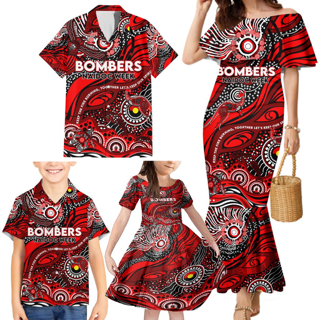 Custom NAIDOC Week 2024 Bombers Family Matching Mermaid Dress and Hawaiian Shirt Aboriginal Animals Keep The Fire Burning