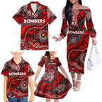 Custom NAIDOC Week 2024 Bombers Family Matching Off The Shoulder Long Sleeve Dress and Hawaiian Shirt Aboriginal Animals Keep The Fire Burning