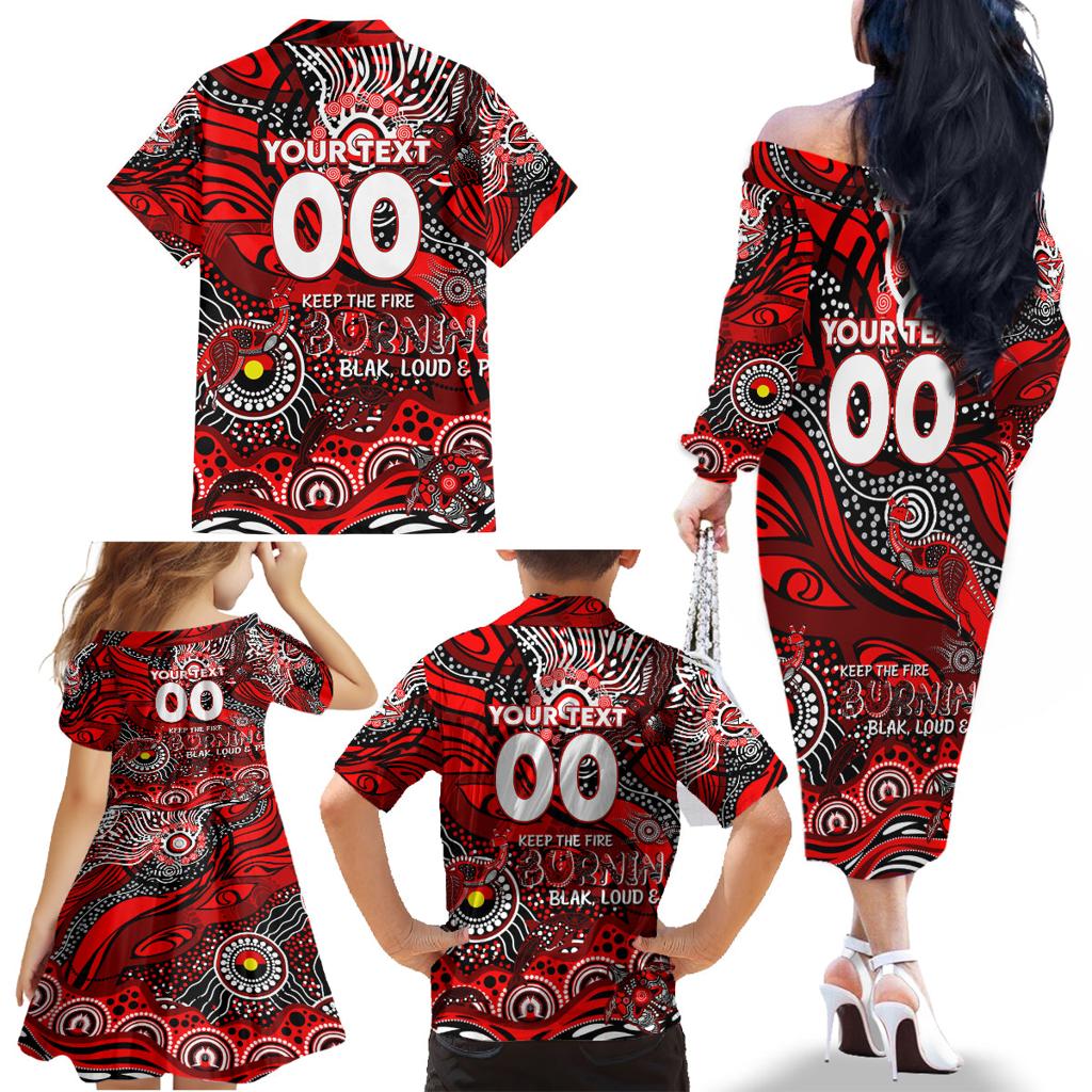 Custom NAIDOC Week 2024 Bombers Family Matching Off The Shoulder Long Sleeve Dress and Hawaiian Shirt Aboriginal Animals Keep The Fire Burning