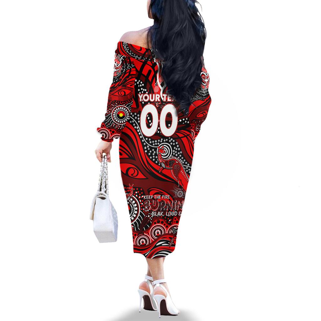 Custom NAIDOC Week 2024 Bombers Family Matching Off The Shoulder Long Sleeve Dress and Hawaiian Shirt Aboriginal Animals Keep The Fire Burning