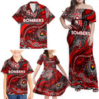 Custom NAIDOC Week 2024 Bombers Family Matching Off Shoulder Maxi Dress and Hawaiian Shirt Aboriginal Animals Keep The Fire Burning