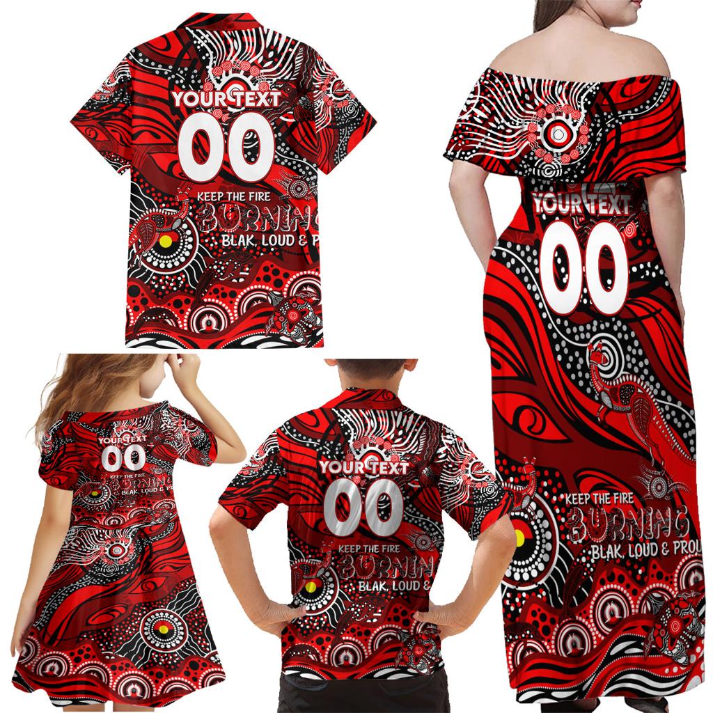 Custom NAIDOC Week 2024 Bombers Family Matching Off Shoulder Maxi Dress and Hawaiian Shirt Aboriginal Animals Keep The Fire Burning