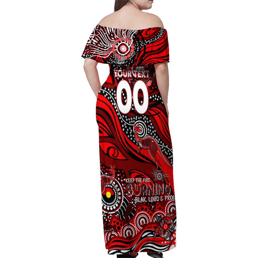 Custom NAIDOC Week 2024 Bombers Family Matching Off Shoulder Maxi Dress and Hawaiian Shirt Aboriginal Animals Keep The Fire Burning
