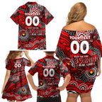 Custom NAIDOC Week 2024 Bombers Family Matching Off Shoulder Short Dress and Hawaiian Shirt Aboriginal Animals Keep The Fire Burning