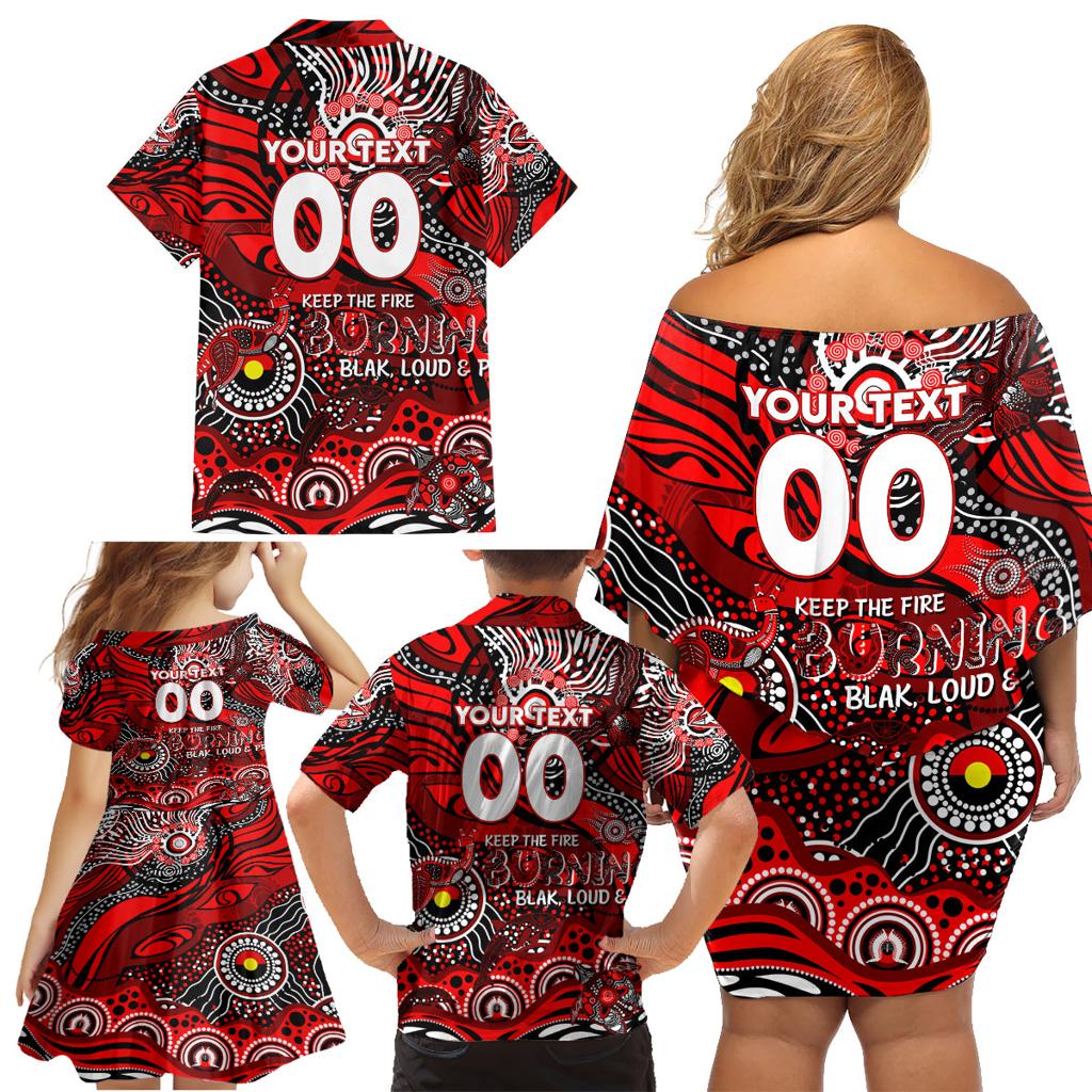 Custom NAIDOC Week 2024 Bombers Family Matching Off Shoulder Short Dress and Hawaiian Shirt Aboriginal Animals Keep The Fire Burning