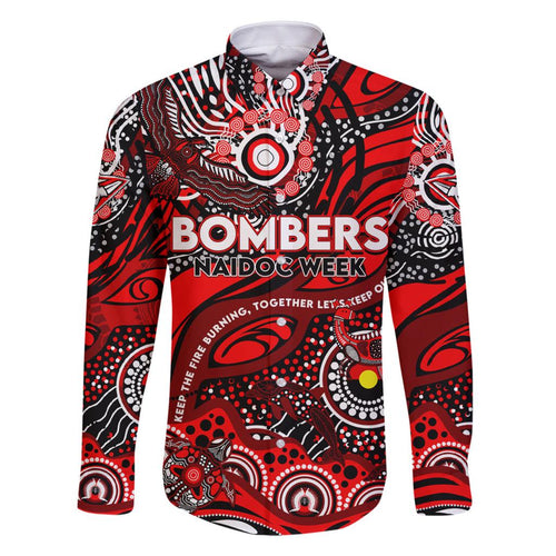 Custom NAIDOC Week 2024 Bombers Family Matching Off Shoulder Short Dress and Hawaiian Shirt Aboriginal Animals Keep The Fire Burning