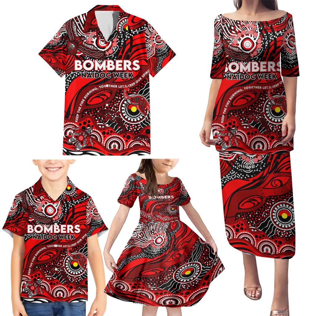 Custom NAIDOC Week 2024 Bombers Family Matching Puletasi and Hawaiian Shirt Aboriginal Animals Keep The Fire Burning