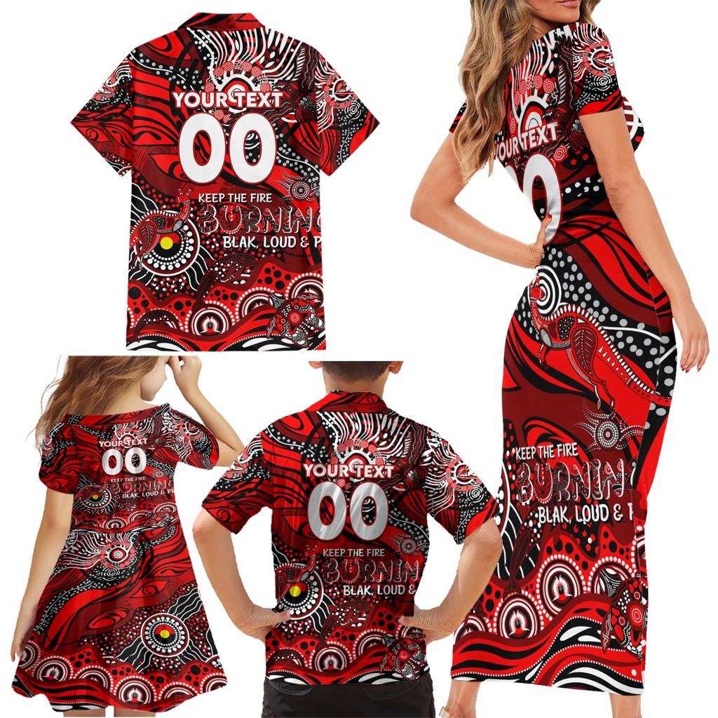 Custom NAIDOC Week 2024 Bombers Family Matching Short Sleeve Bodycon Dress and Hawaiian Shirt Aboriginal Animals Keep The Fire Burning