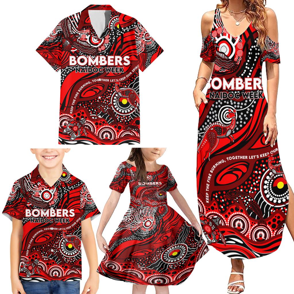 Custom NAIDOC Week 2024 Bombers Family Matching Summer Maxi Dress and Hawaiian Shirt Aboriginal Animals Keep The Fire Burning