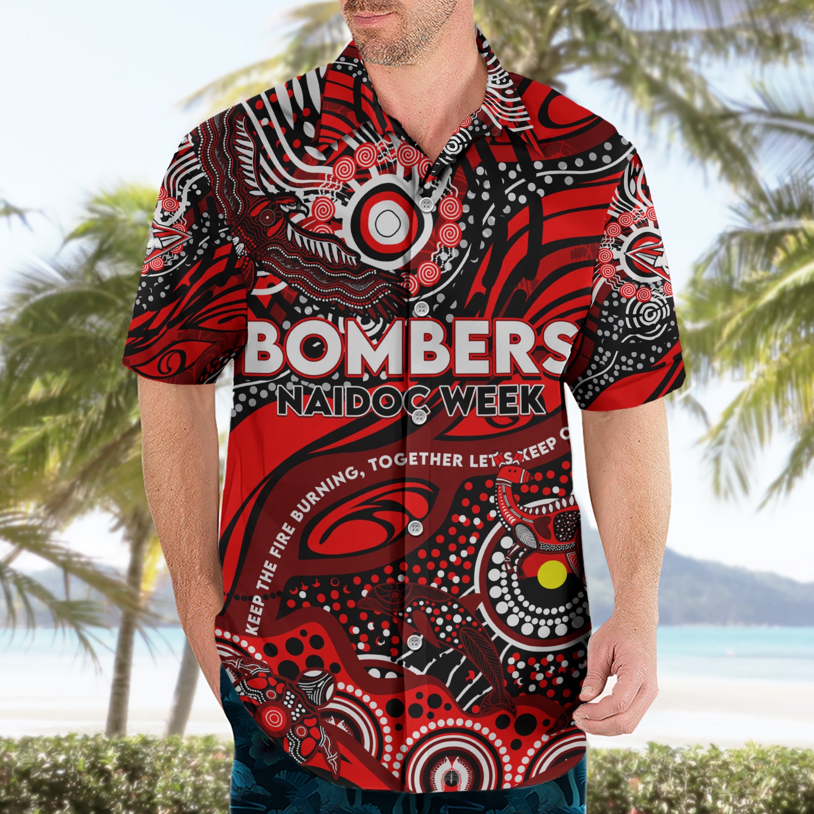 Custom NAIDOC Week 2024 Bombers Hawaiian Shirt Aboriginal Animals Keep The Fire Burning