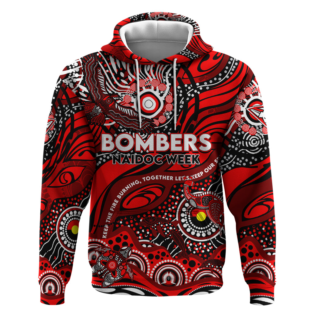 Custom NAIDOC Week 2024 Bombers Hoodie Aboriginal Animals Keep The Fire Burning