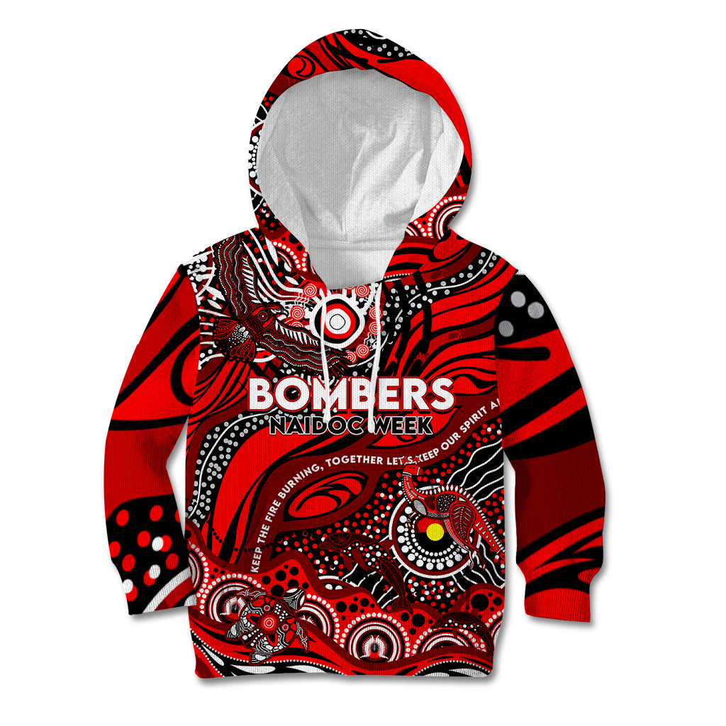 Custom NAIDOC Week 2024 Bombers Kid Hoodie Aboriginal Animals Keep The Fire Burning