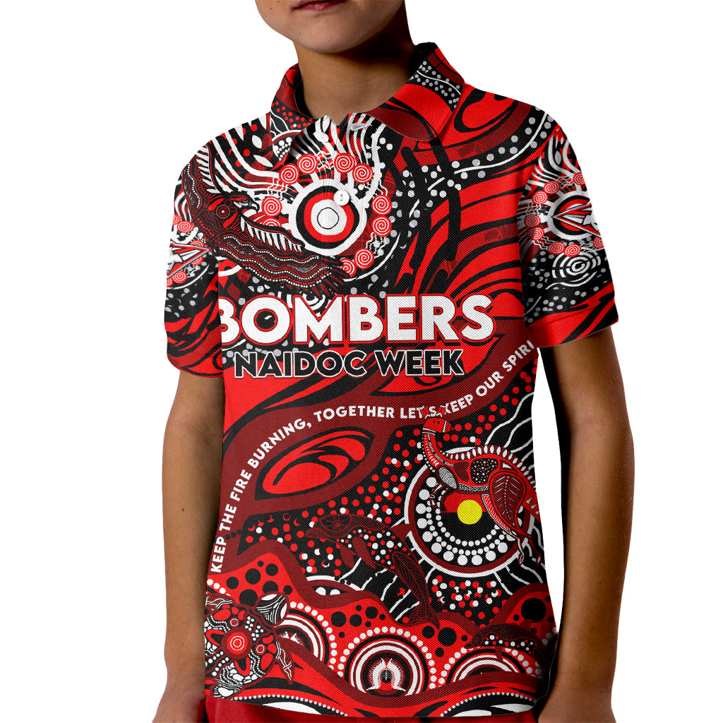 Custom NAIDOC Week 2024 Bombers Kid Polo Shirt Aboriginal Animals Keep The Fire Burning