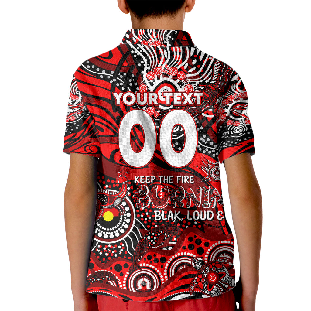 Custom NAIDOC Week 2024 Bombers Kid Polo Shirt Aboriginal Animals Keep The Fire Burning