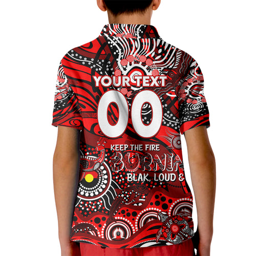 Custom NAIDOC Week 2024 Bombers Kid Polo Shirt Aboriginal Animals Keep The Fire Burning