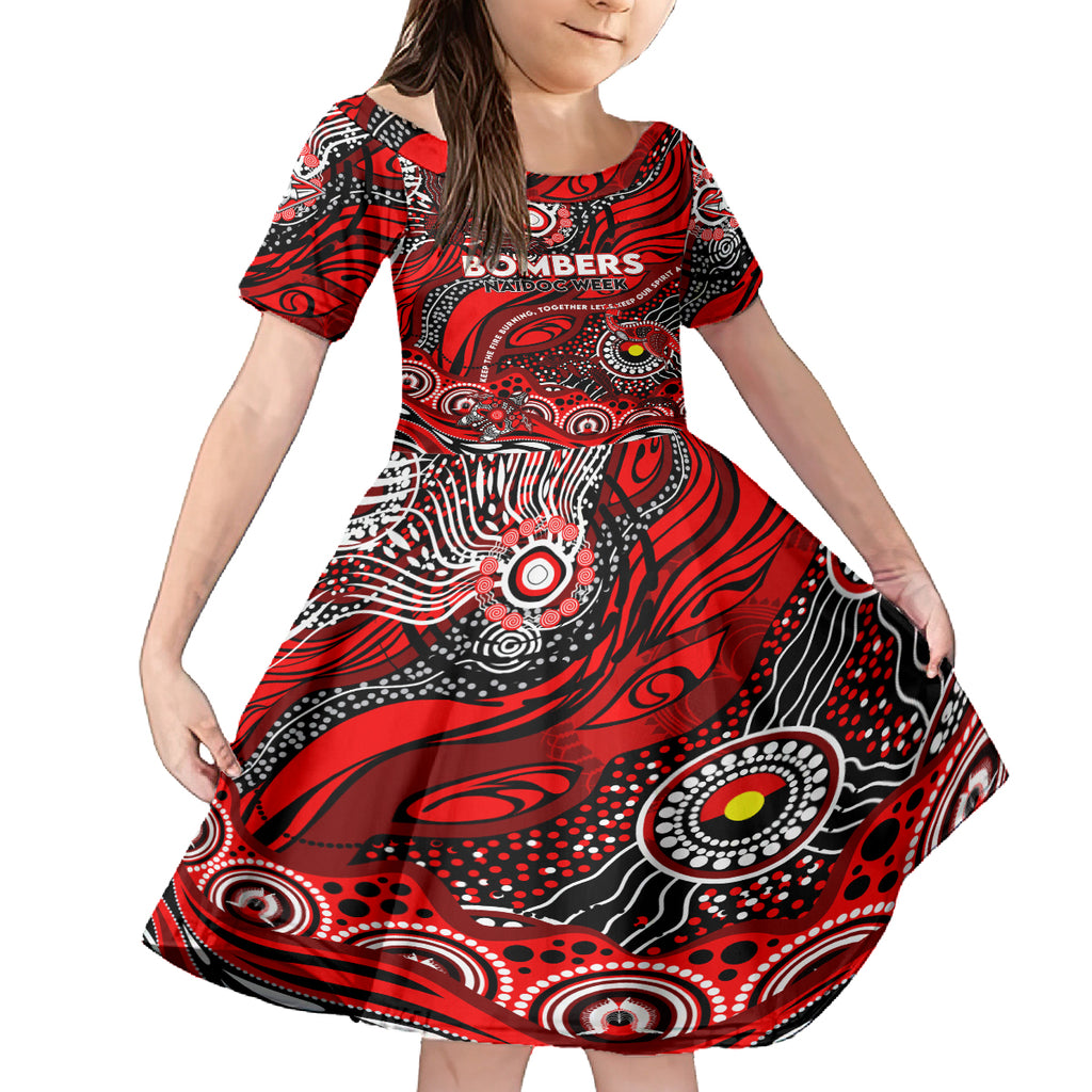 Custom NAIDOC Week 2024 Bombers Kid Short Sleeve Dress Aboriginal Animals Keep The Fire Burning