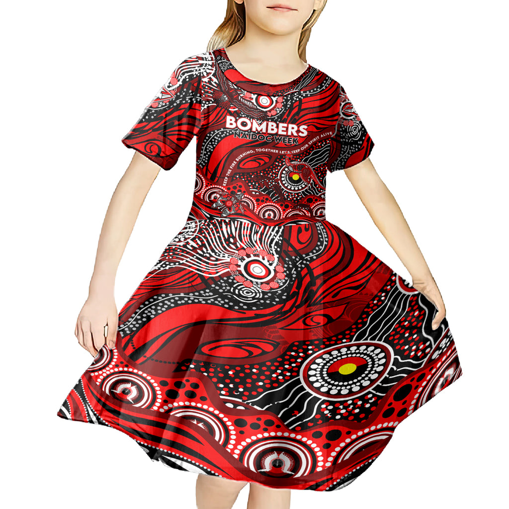 Custom NAIDOC Week 2024 Bombers Kid Short Sleeve Dress Aboriginal Animals Keep The Fire Burning