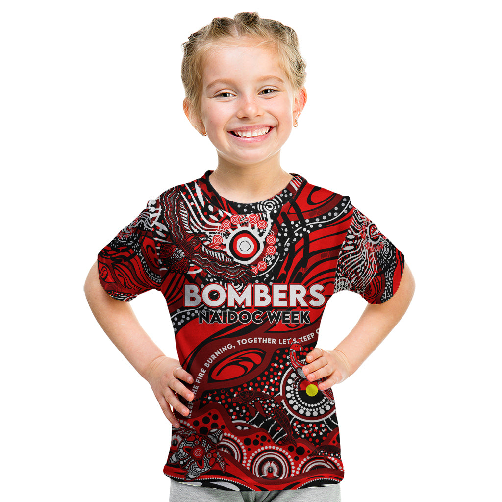 Custom NAIDOC Week 2024 Bombers Kid T Shirt Aboriginal Animals Keep The Fire Burning