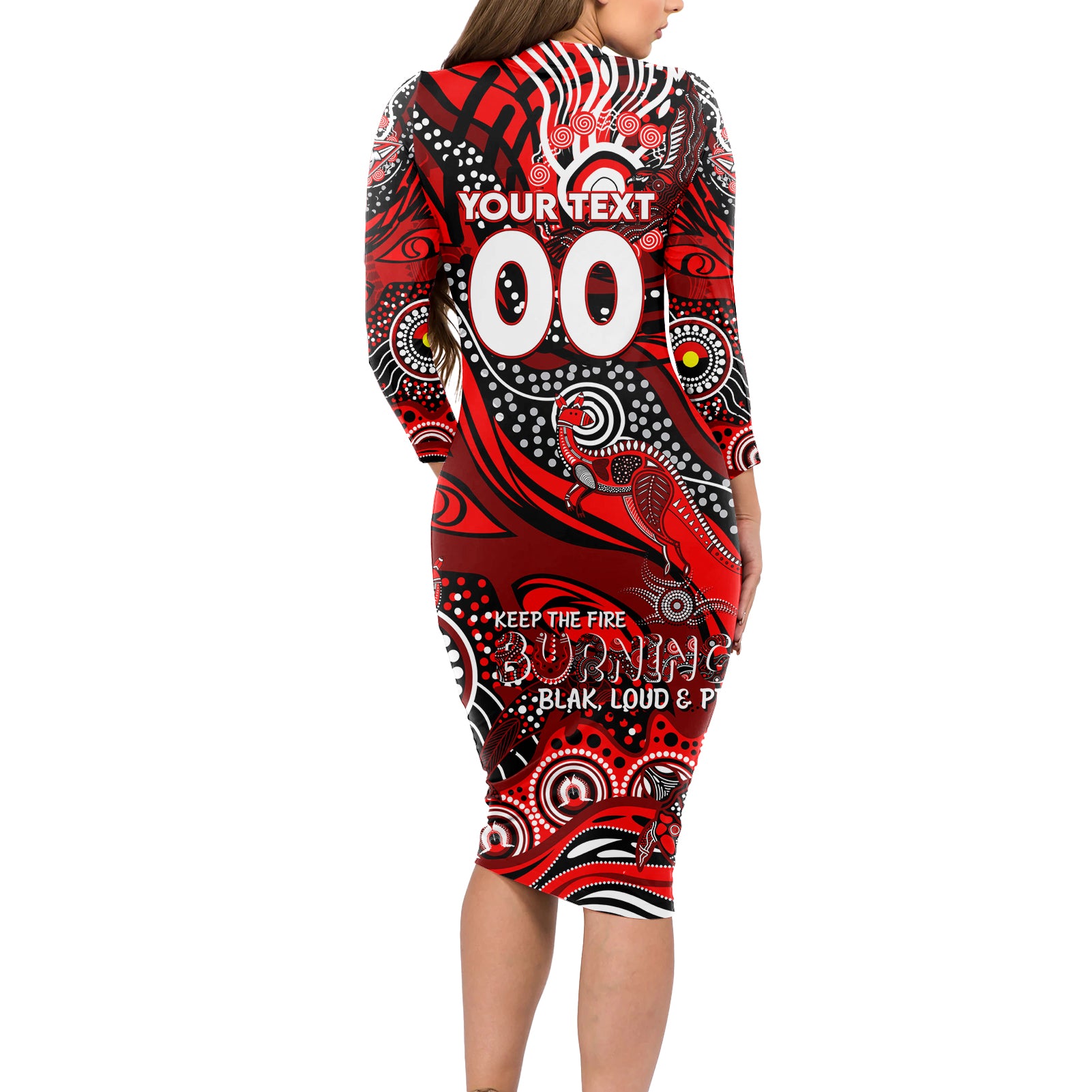 Custom NAIDOC Week 2024 Bombers Long Sleeve Bodycon Dress Aboriginal Animals Keep The Fire Burning