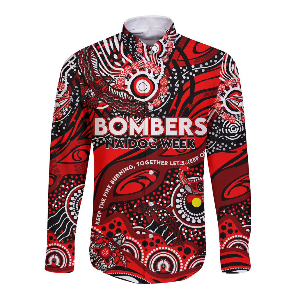 Custom NAIDOC Week 2024 Bombers Long Sleeve Button Shirt Aboriginal Animals Keep The Fire Burning