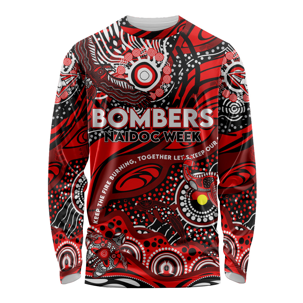 Custom NAIDOC Week 2024 Bombers Long Sleeve Shirt Aboriginal Animals Keep The Fire Burning