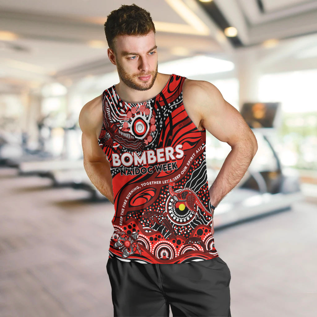 Custom NAIDOC Week 2024 Bombers Men Tank Top Aboriginal Animals Keep The Fire Burning