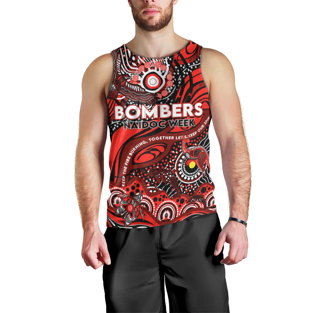 Custom NAIDOC Week 2024 Bombers Men Tank Top Aboriginal Animals Keep The Fire Burning