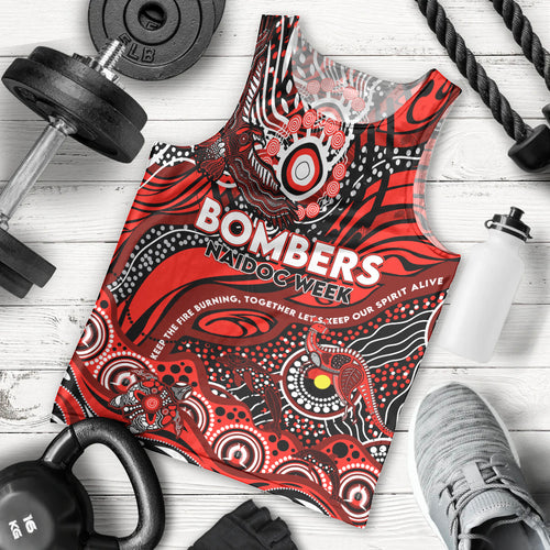 Custom NAIDOC Week 2024 Bombers Men Tank Top Aboriginal Animals Keep The Fire Burning