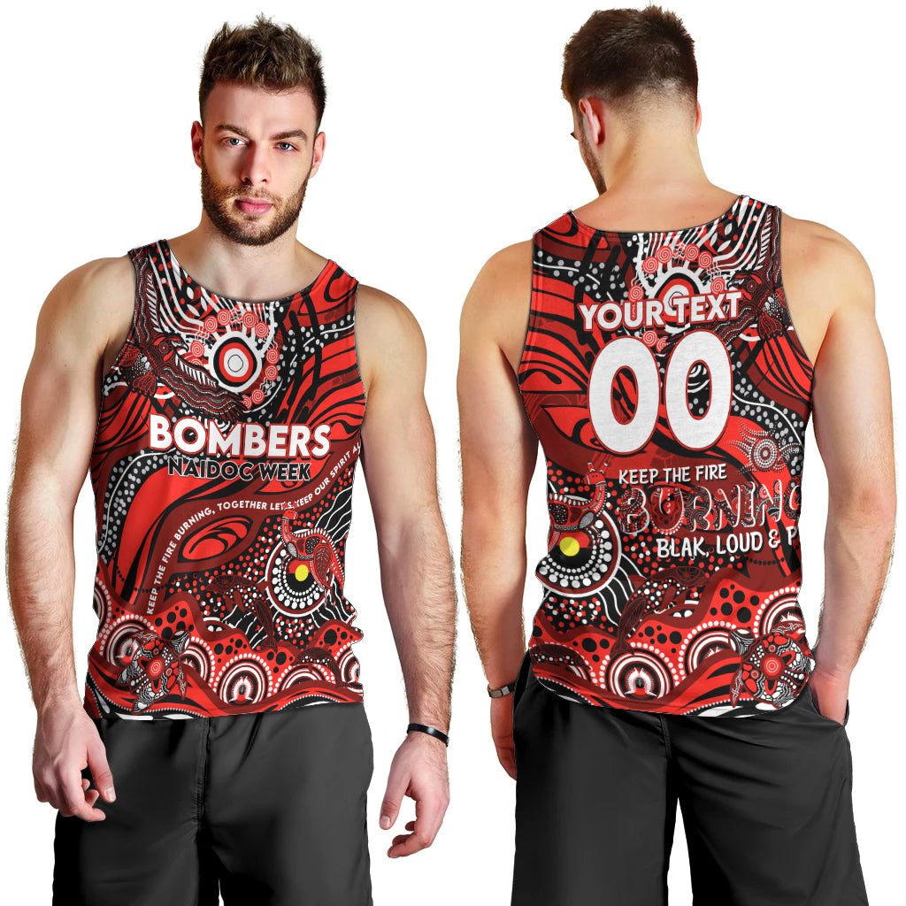 Custom NAIDOC Week 2024 Bombers Men Tank Top Aboriginal Animals Keep The Fire Burning