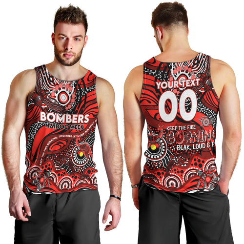Custom NAIDOC Week 2024 Bombers Men Tank Top Aboriginal Animals Keep The Fire Burning